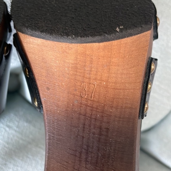 7 For All Mankind Black Leather Sandals with Wooden Ombré Heels - Picture 13 of 16